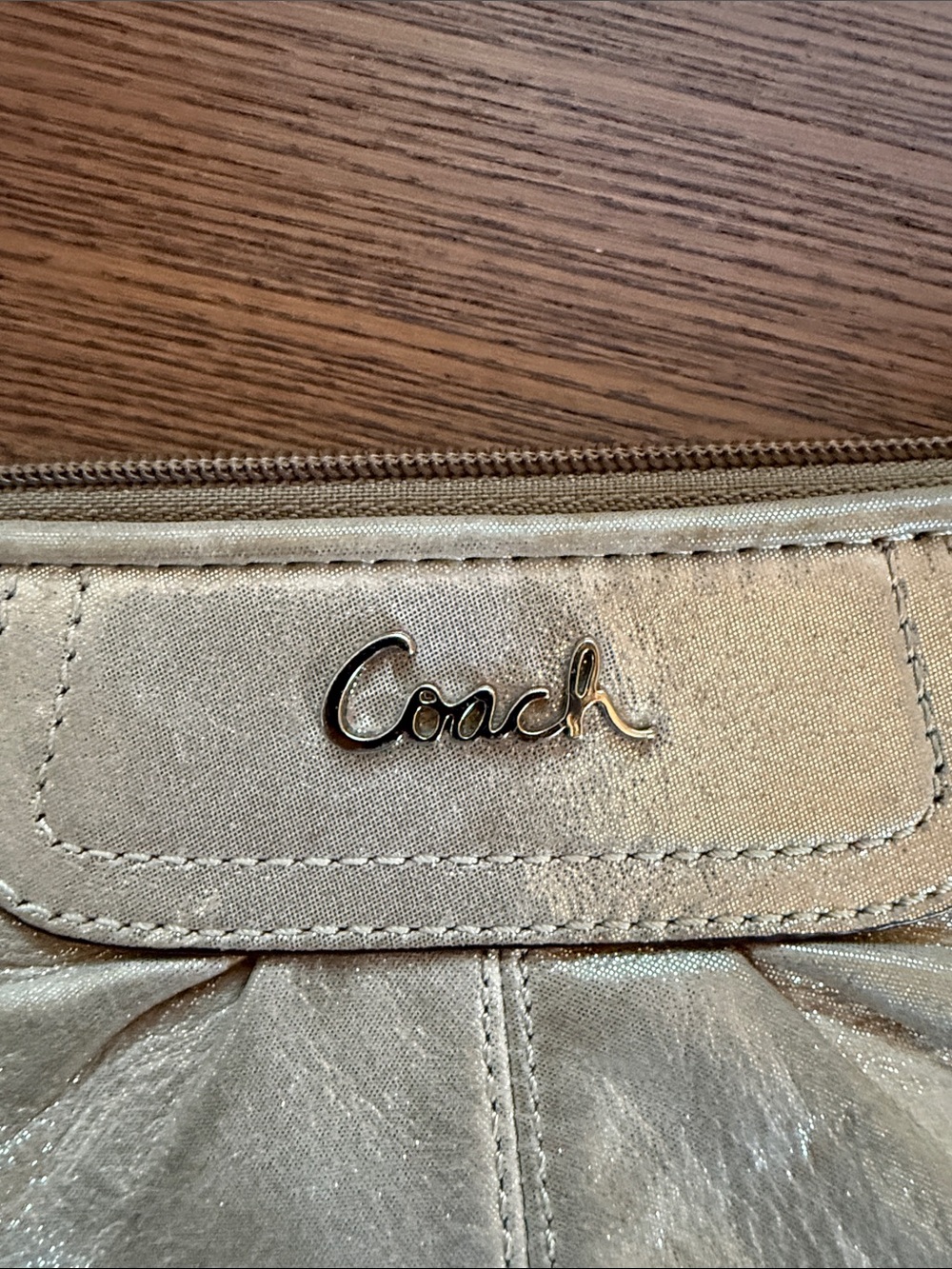 Coach Metallic Taupe Leather Clutch Wristlet - Picture 3 of 9